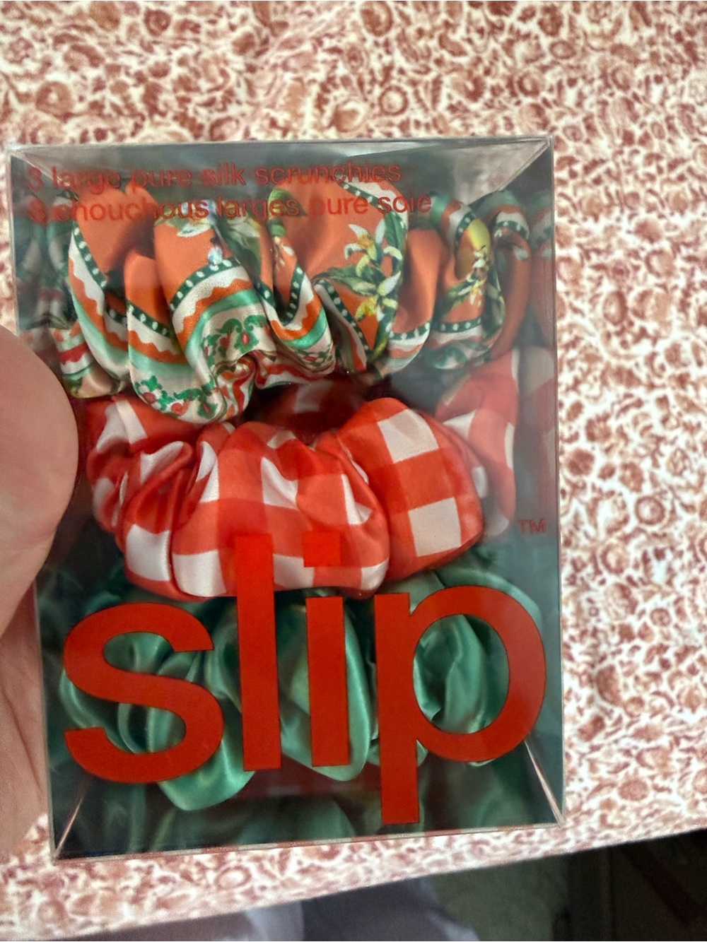 slip Orange, Green & White Silk Large Scrunchie Trio - slip